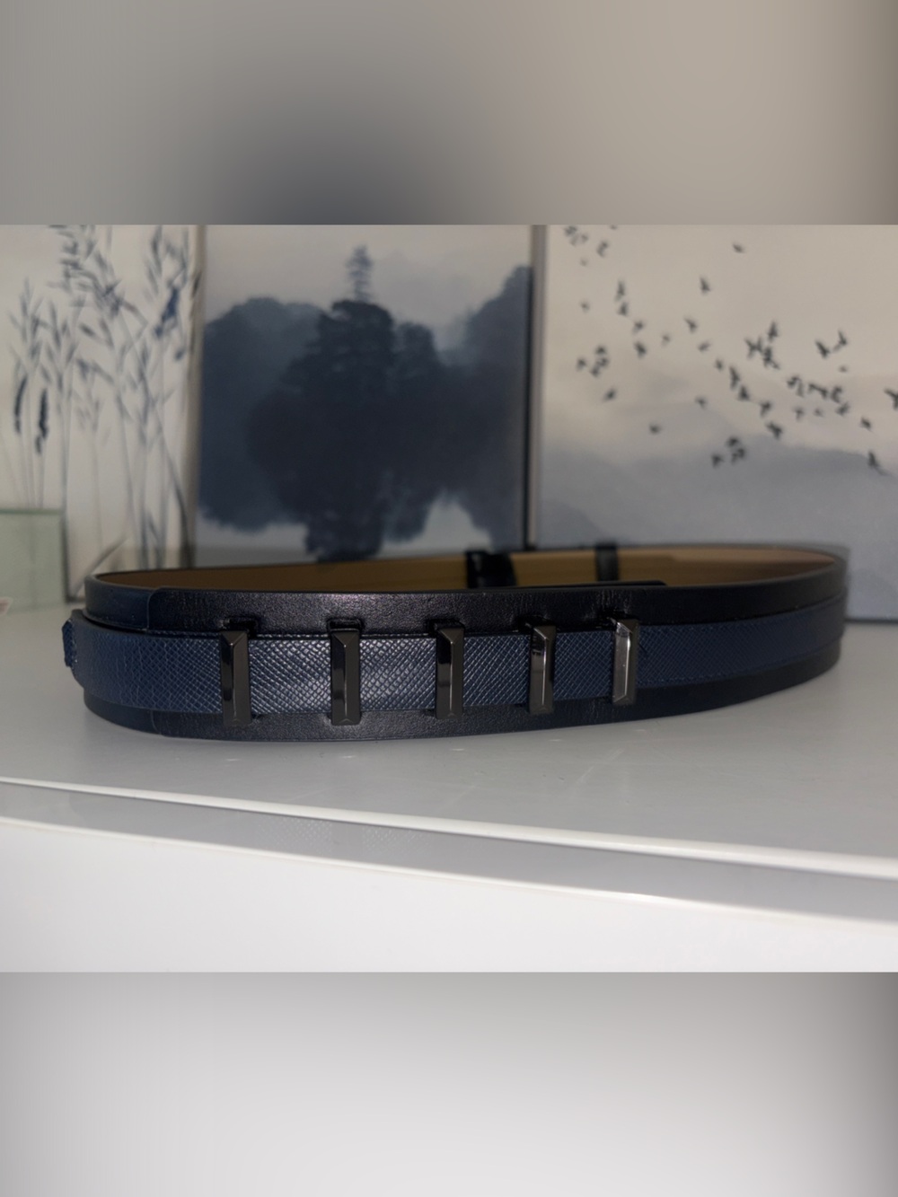 BCBGMaxAzria Navy Blue Belt with Gunmetal hardware